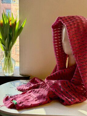 Benetton Scarf Pink Boho Long Lace Vintage Textured Fringe Y2K